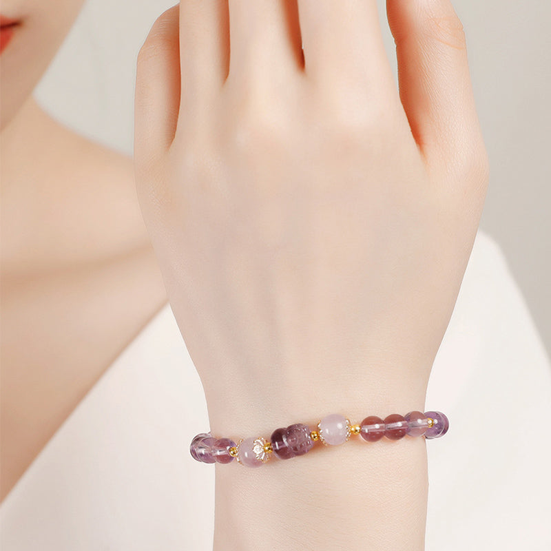 6 mm Pixiu-Heilarmband mit Aquamarin, Erdbeerquarz und Amethyst