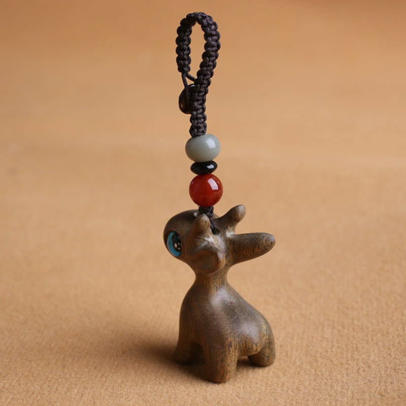 Sandelholz Holz 35mm Mini Hirsch Schutz Schlüsselanhänger