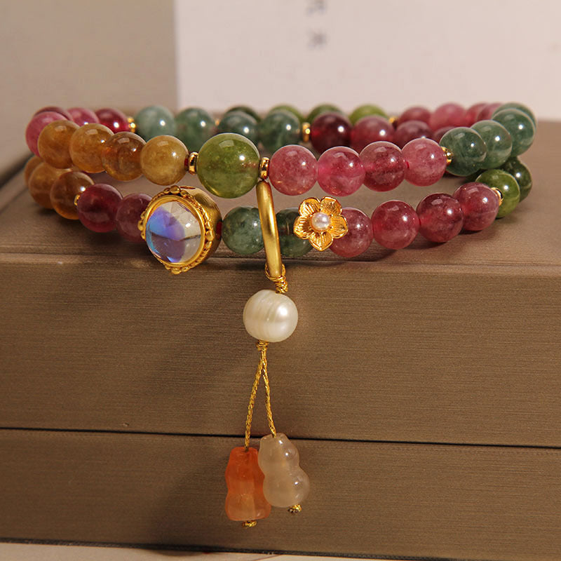 Double Wrap Multicolored Tourmaline Bracelet for Protection