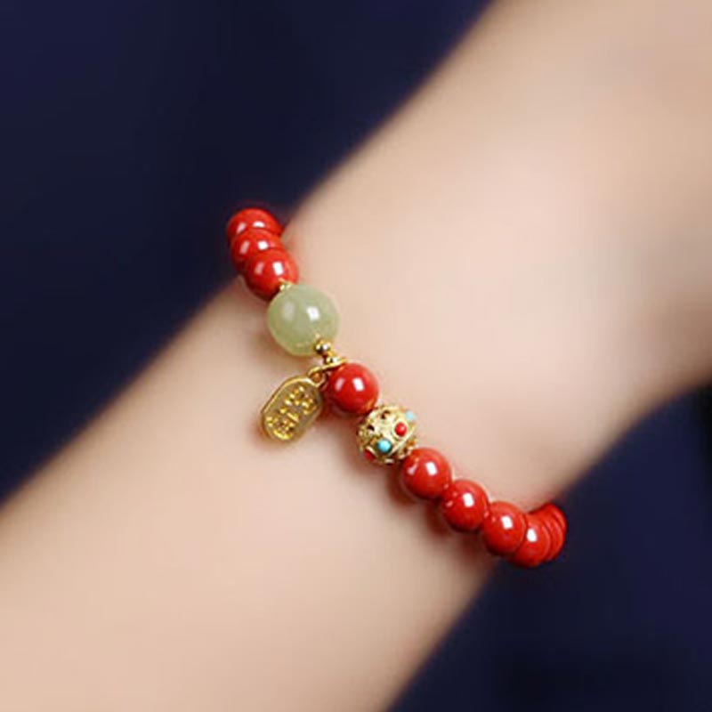 Unisex-Charm-Armband aus Zinnober und grünem Aventurin, 8 mm
