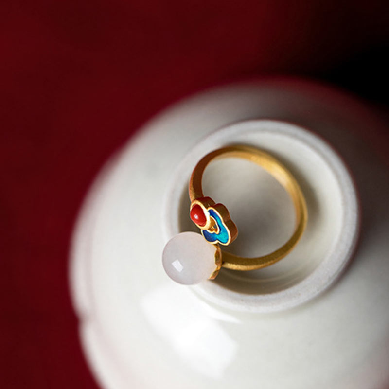 Verstellbarer Ring aus weißer Jade mit glückverheißender Wolke und Segen