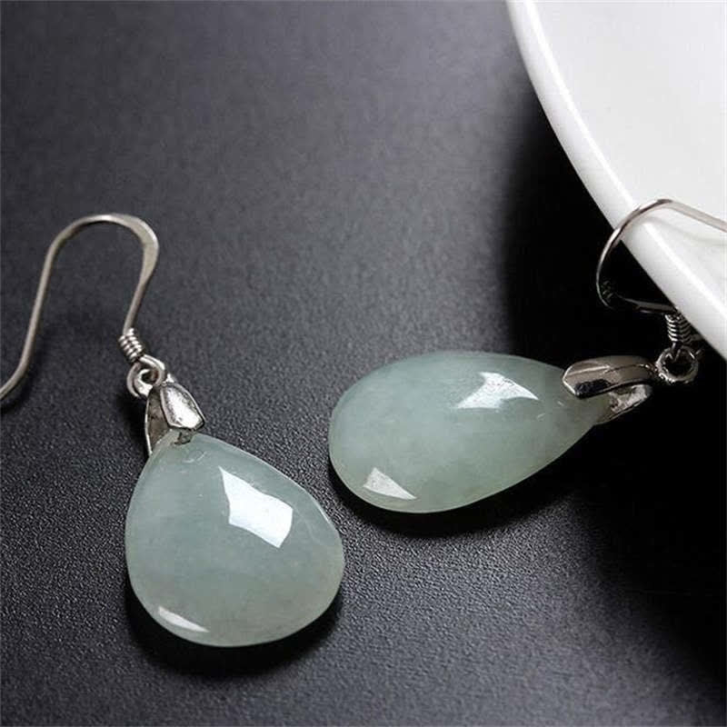 925 Sterling Silber Jade Wassertropfen Glücksohrringe