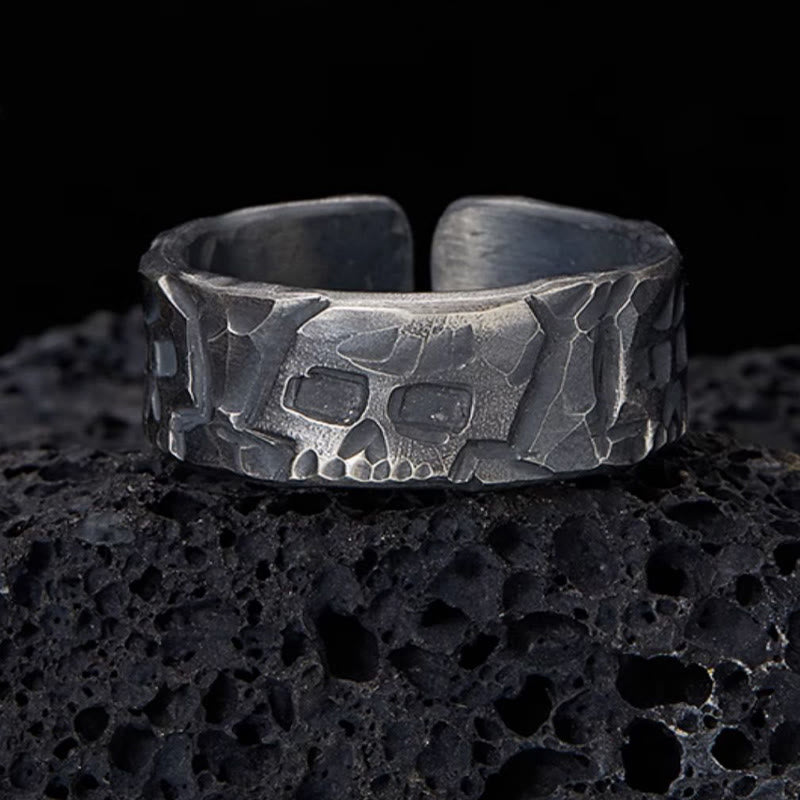 Spiritueller Ring aus 999 Sterlingsilber mit Skelettmuster zum Schutz