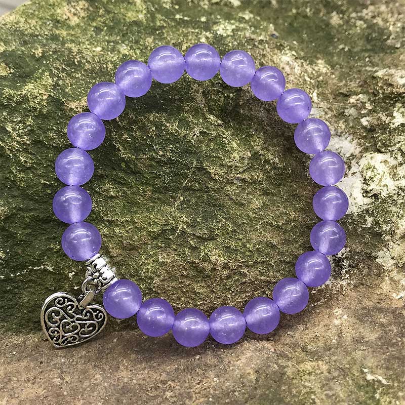 Amethyst Lucky Love Herz Charm Armband 8mm Perlen