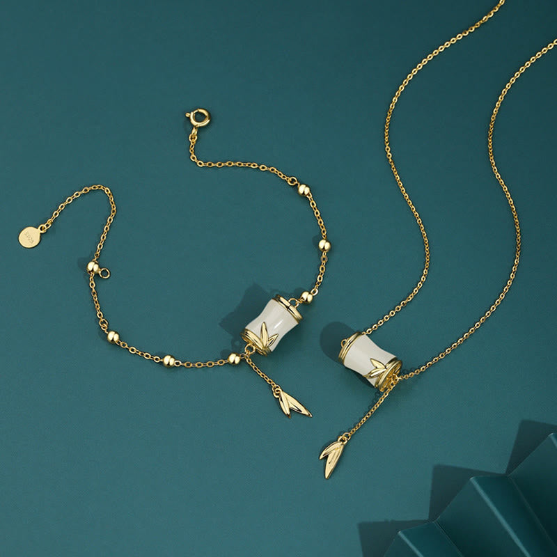 Glückskette und Armband aus Hetian-Weißjade | Sterlingsilber und 22 Karat Gold