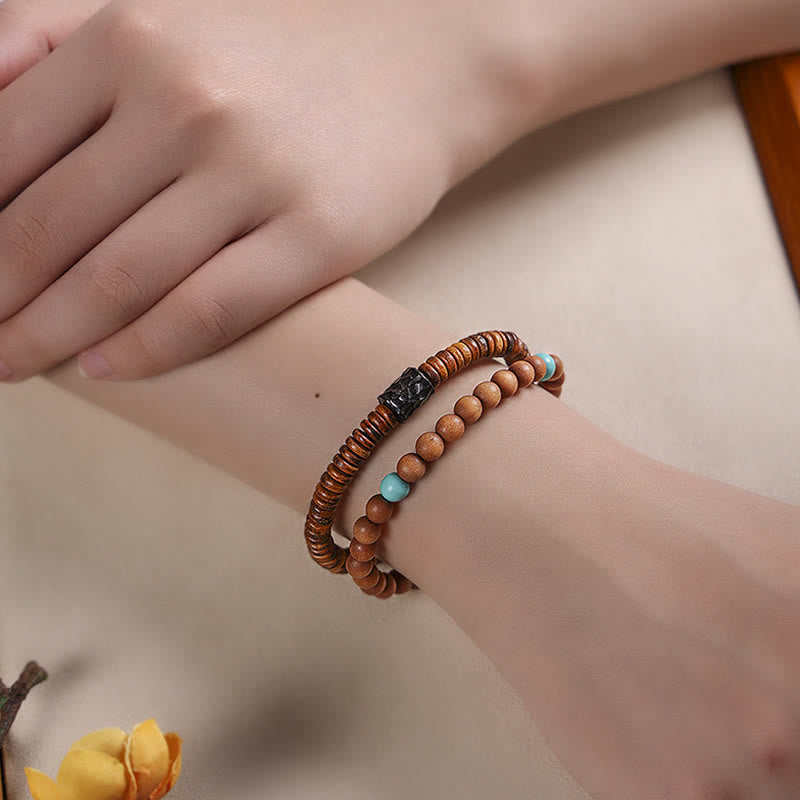 Sandalwood Turquoise Double Wrap Protection Bracelet 6mm