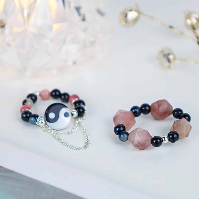 Verstellbarer Achat-Yin-Yang-Symbol-Balance-Glücksring