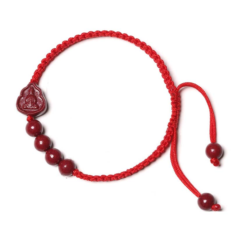Cinnabar Blessing String Bracelet with Laughing Buddha & Avalokitesvara