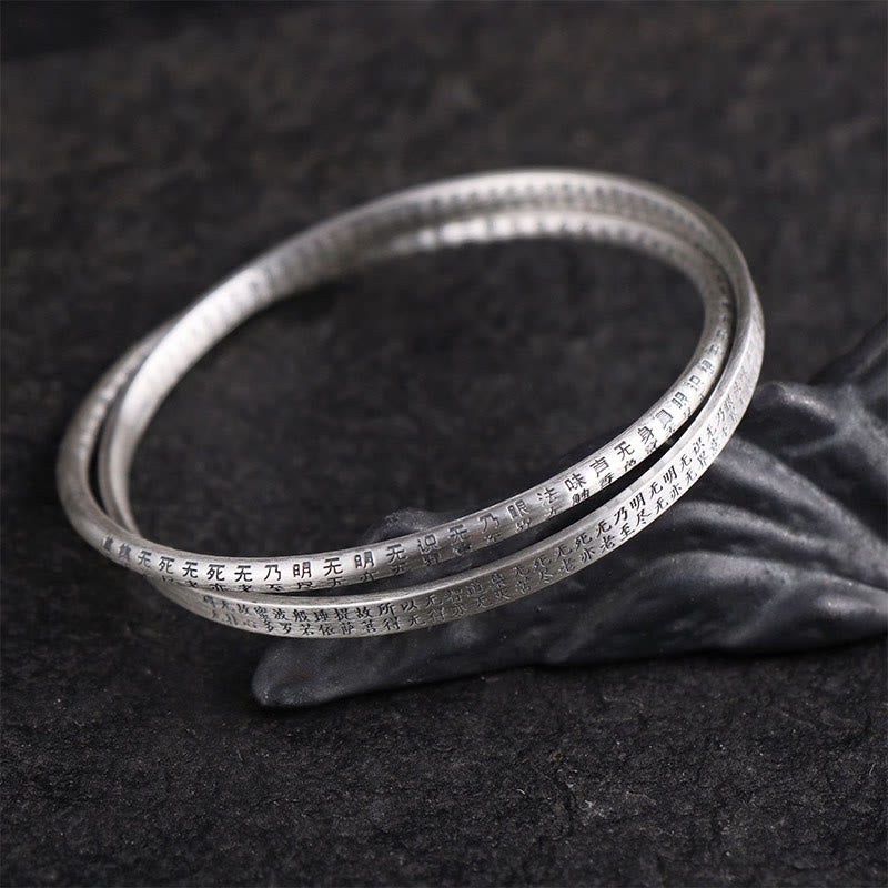 999 Sterling Silver Heart Sutra Protection Bracelet Bangle