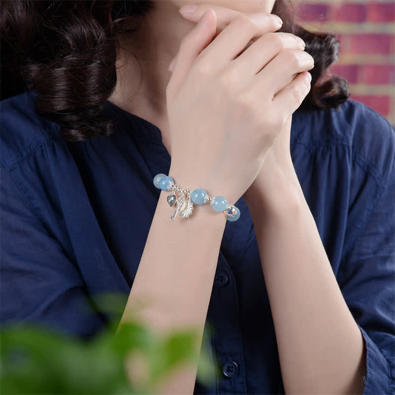 Aquamarin Sterling Silber Serenity Flower Charm Armband