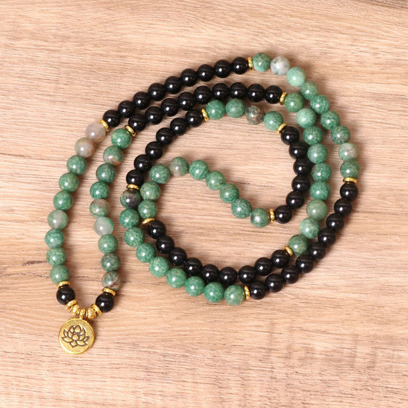 108 Beads Green Agate & Black Onyx Healing Mala Bracelet