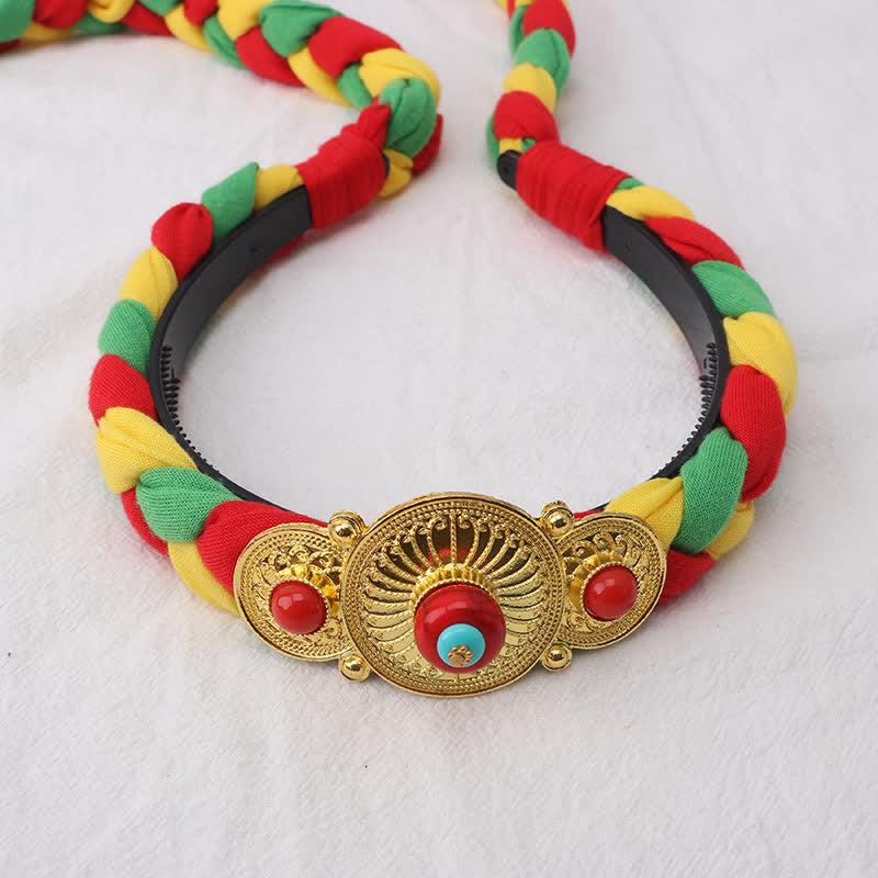 Spirituelles Haar-Accessoire aus Kupfer mit bunten tibetischen Quastenperlen