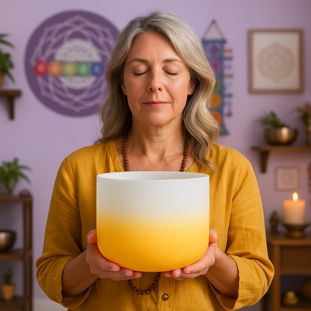 Kristallklangschale - Solarplexus-Klangschale - Meditationsschale mit E-Note zur Heilung