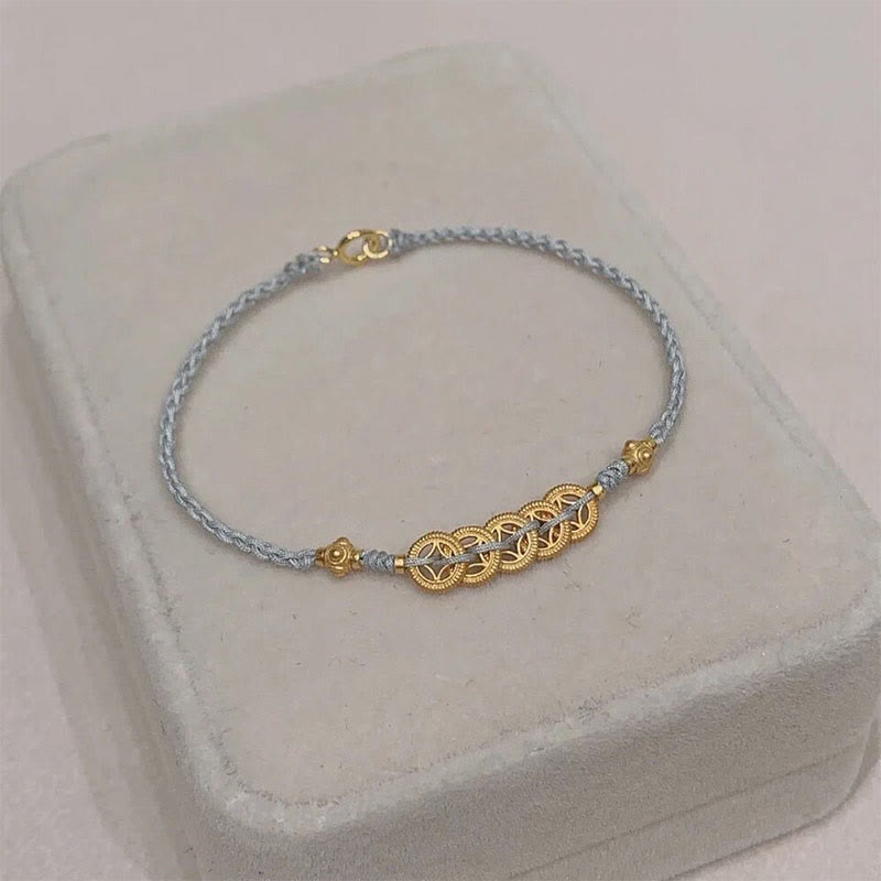 Copper Coin Tree of Life Bracelet with Pearl and Blue Rope