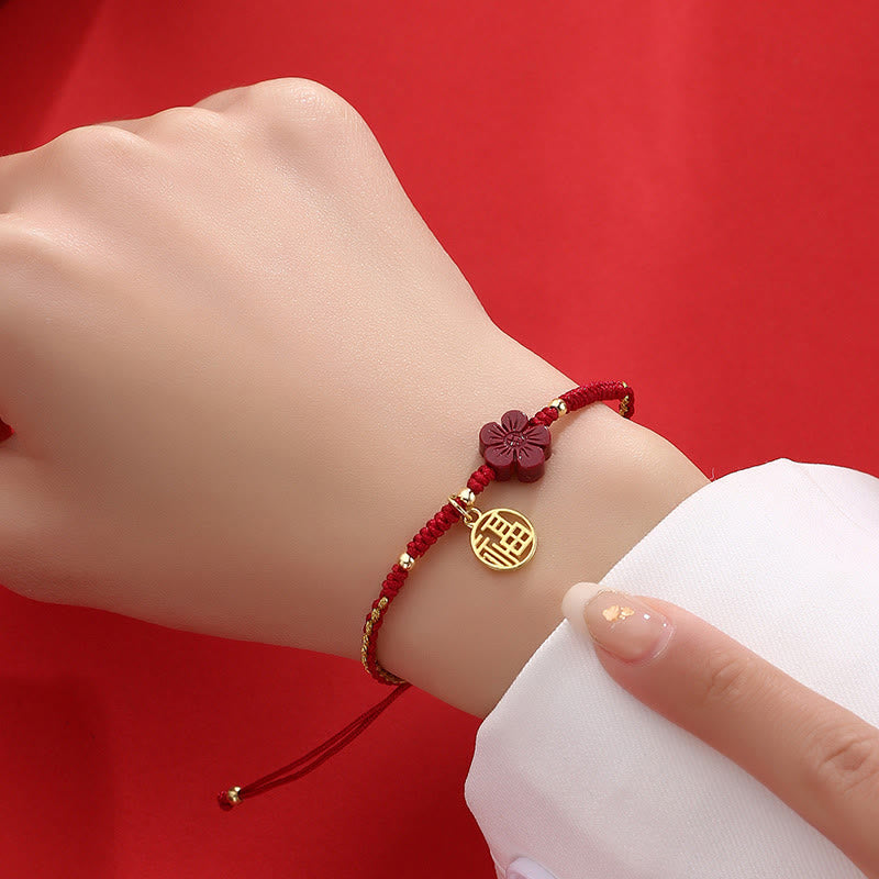 Cinnabar Fu Character Blessing String Bracelet 10mm