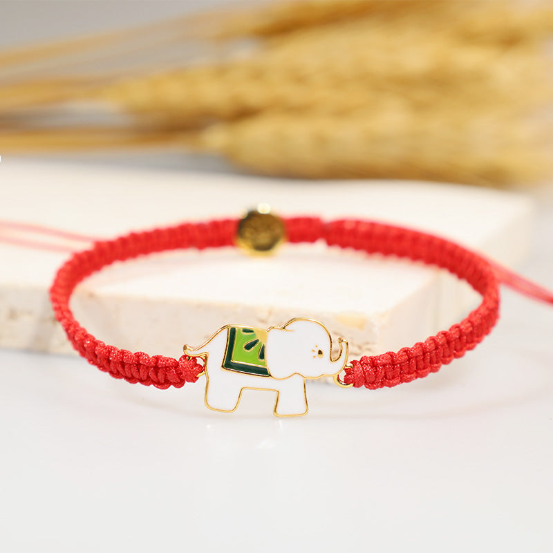 Sterling Silver Red String Elephant Bracelet for Luck & Protection