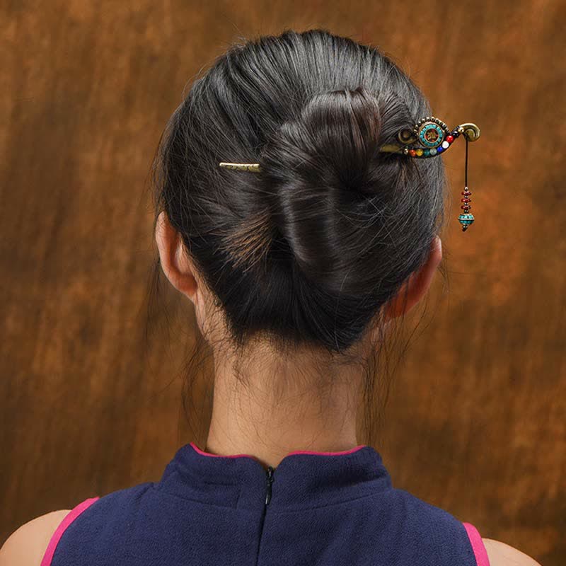 Tibetan Turquoise Agate Protection Hairpin Decoration 16.2cm