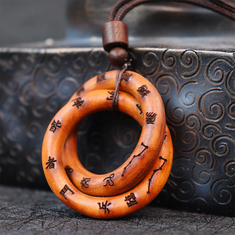 Lightning Struck Jujube Wood Yin Yang Necklace Pendant