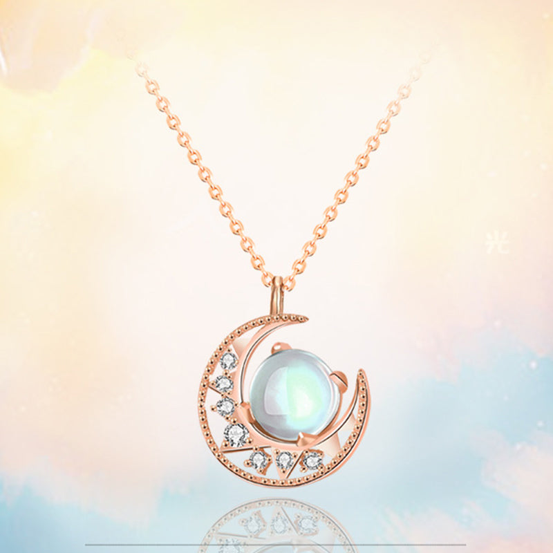 925 Sterling Silver Moonstone Necklace | Love Moon Pattern Pendant
