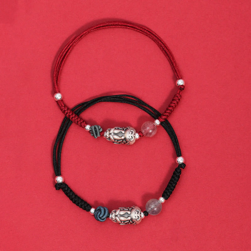 999 Sterling Silver PiXiu Strawberry Quartz Rose Quartz Bracelet for Wealth