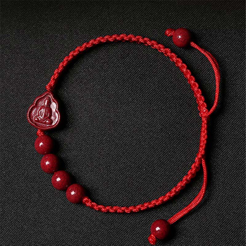 Cinnabar Blessing String Bracelet with Laughing Buddha & Avalokitesvara