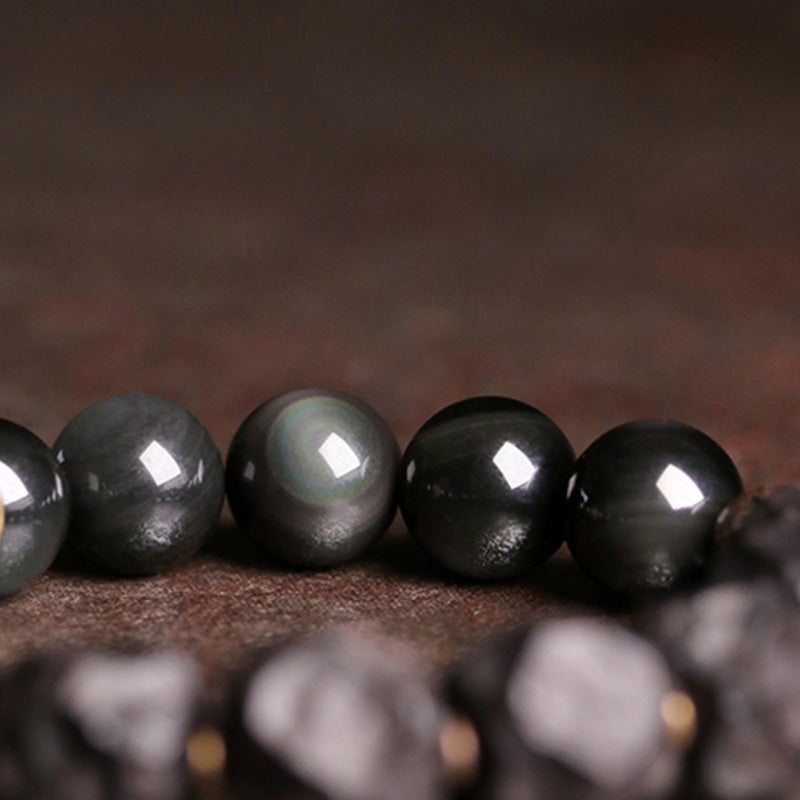 Schwarzes Obsidian-Ebenholz-Stärkearmband 17cm