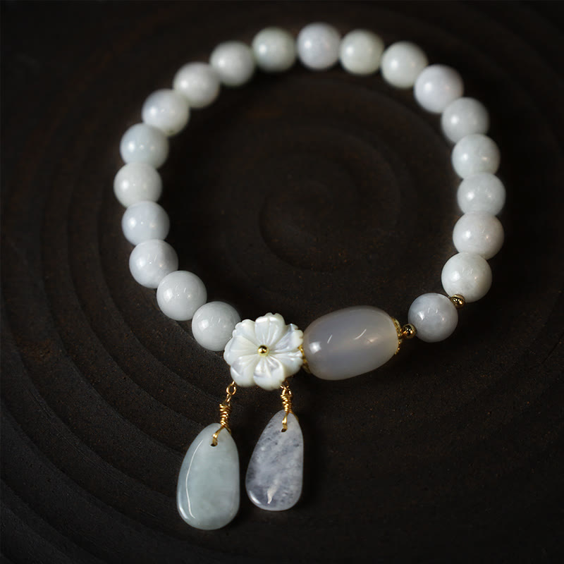 Weißes Jade-Glücks- und Schutzarmband, 7,5 mm Perlen