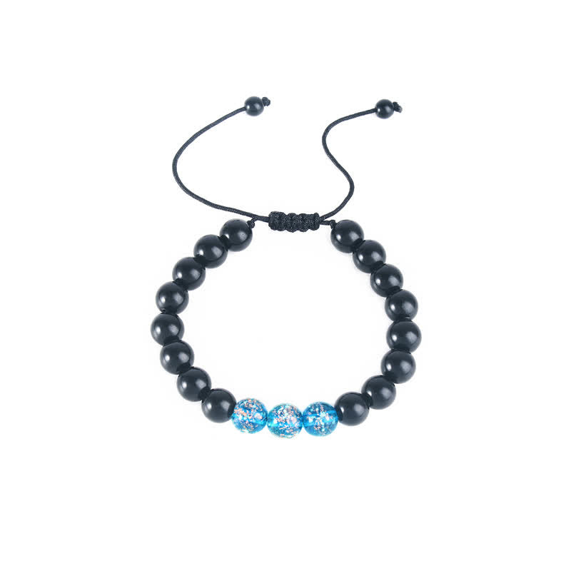 10 mm schwarzes Obsidian-Stärkearmband mit Glowstone