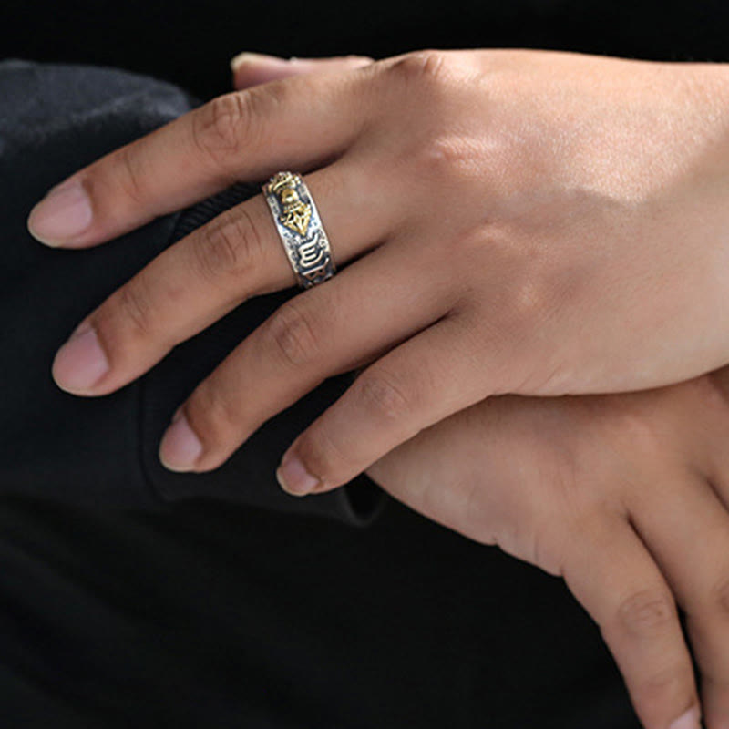 Om Mani Padme Hum Silber PiXiu Reichtum Ring 990 Sterling