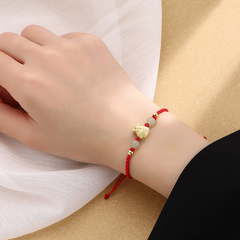 Fu Charakter Glücksbringer Jade Perle geflochten Unisex Armband