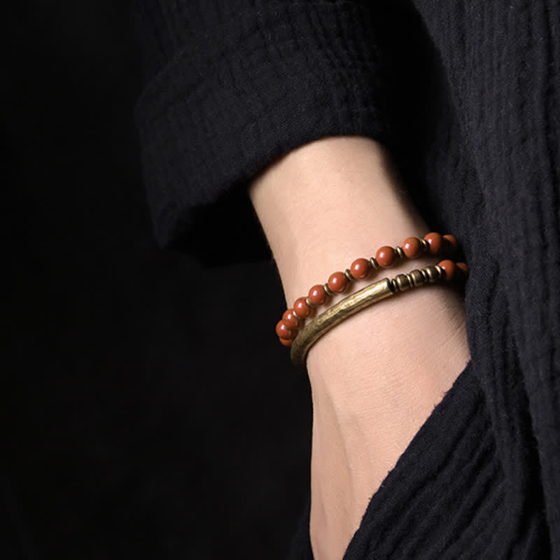 Unisex-Obsidian-Friedensarmband mit rotem Jaspis und Moosachat