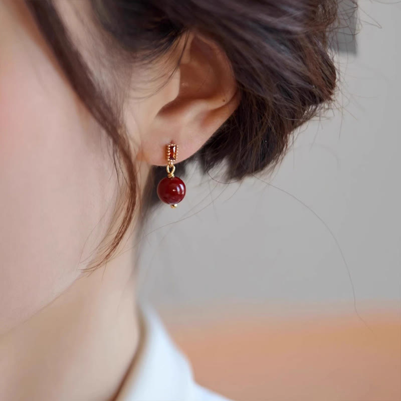 Cinnabar Earrings 925 Silver Posts & 14K Gold Calm Beads