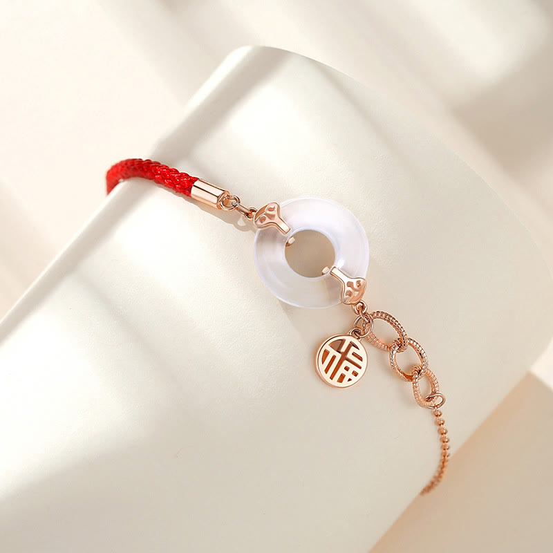 925 Sterling Silver Peace Buckle Chalcedony Fu Harmony Bracelet