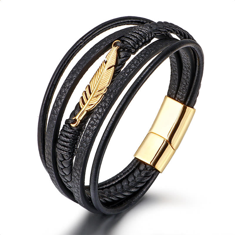 Feather Pattern Titanium Steel Spiritual Bracelet 21.5cm Calm