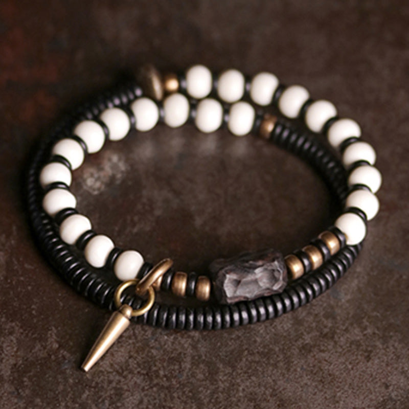 Yak Bone Ebony Wood Copper Strength Spiritual Bracelet - Unisex