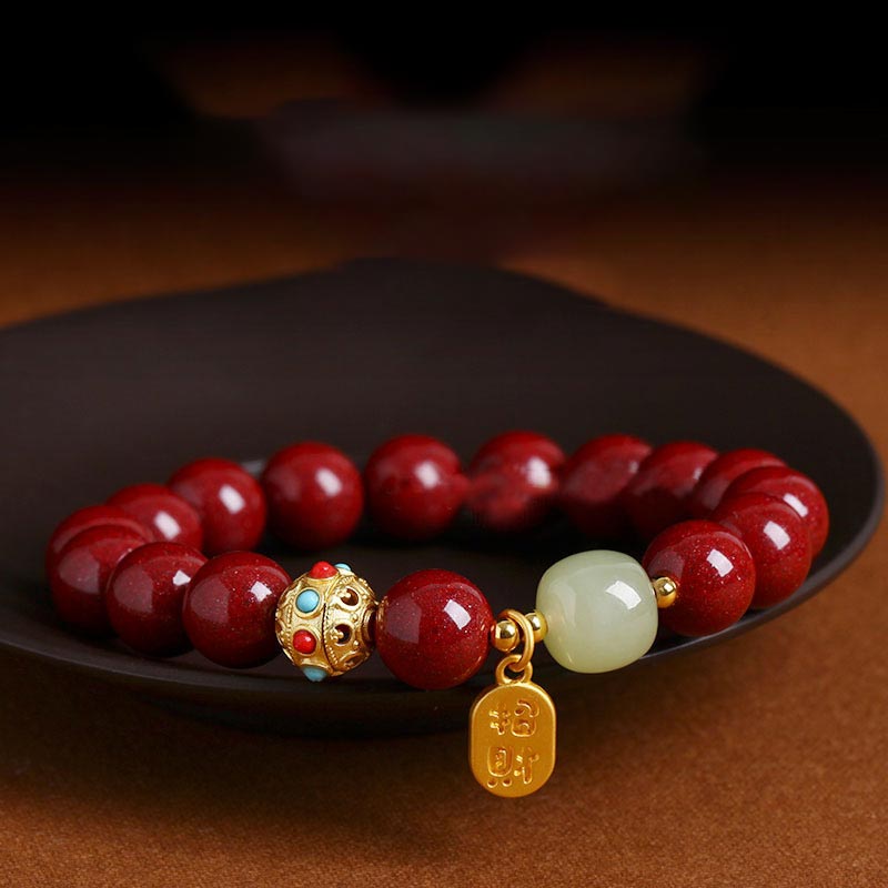 Unisex Cinnabar and Green Aventurine Charm Bracelet 8mm