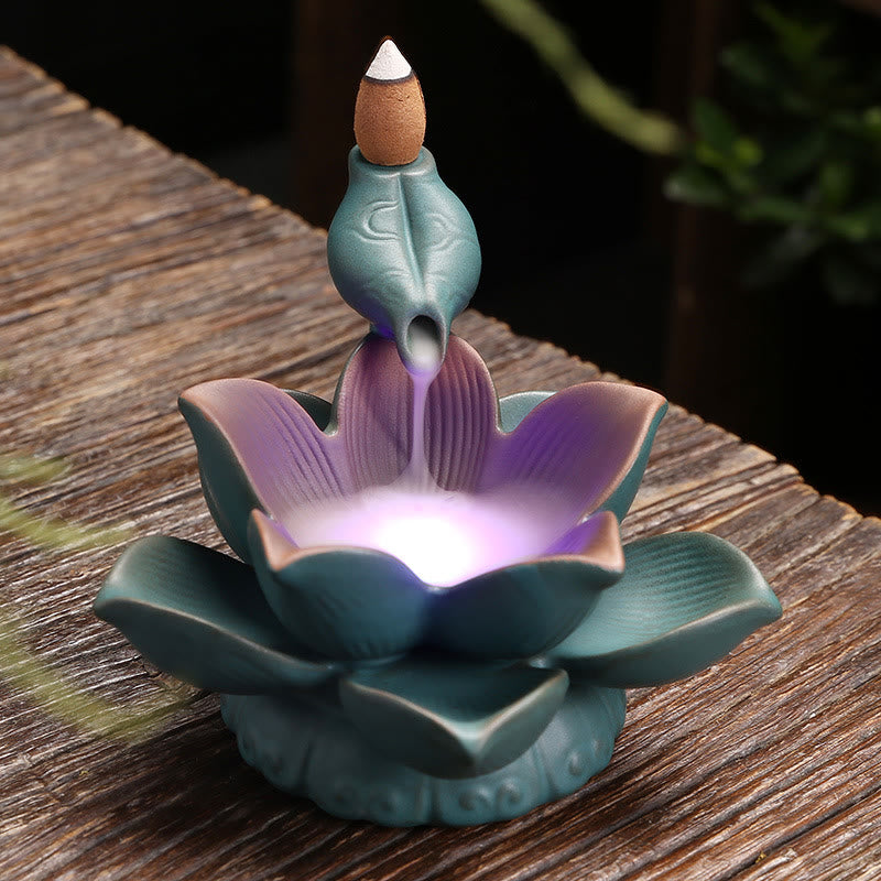 Ceramic Incense Burner Lotus Flower Frog Butterfly Decor