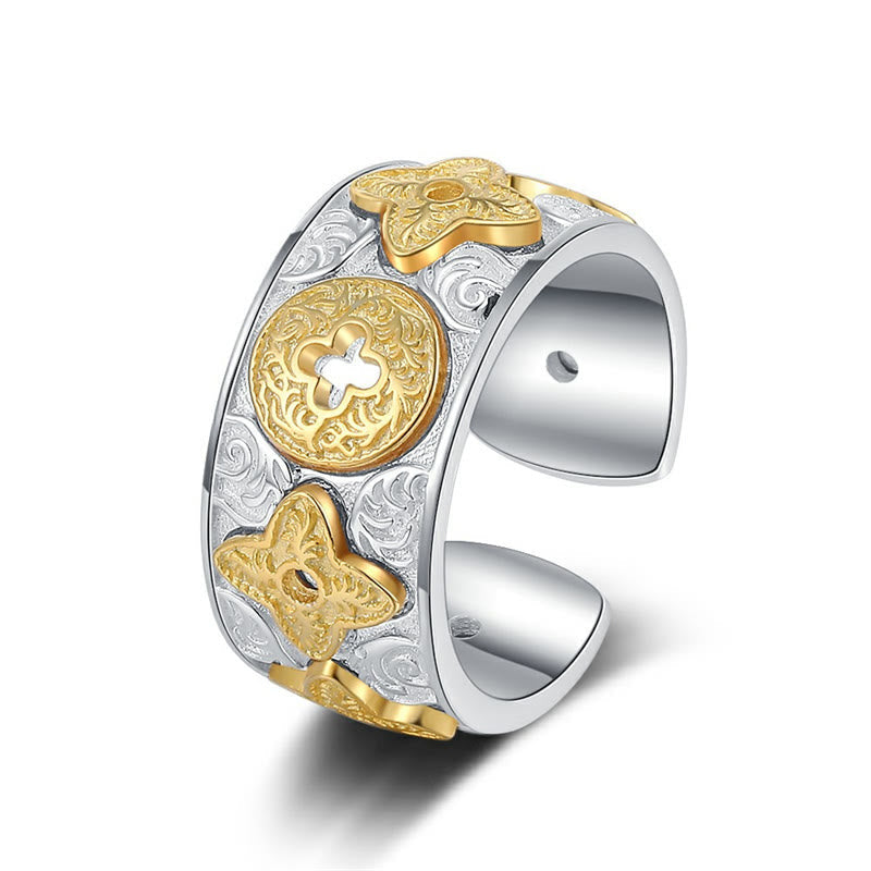 Glücksring aus 925er Sterlingsilber mit Blumendesign aus der Tang-Dynastie