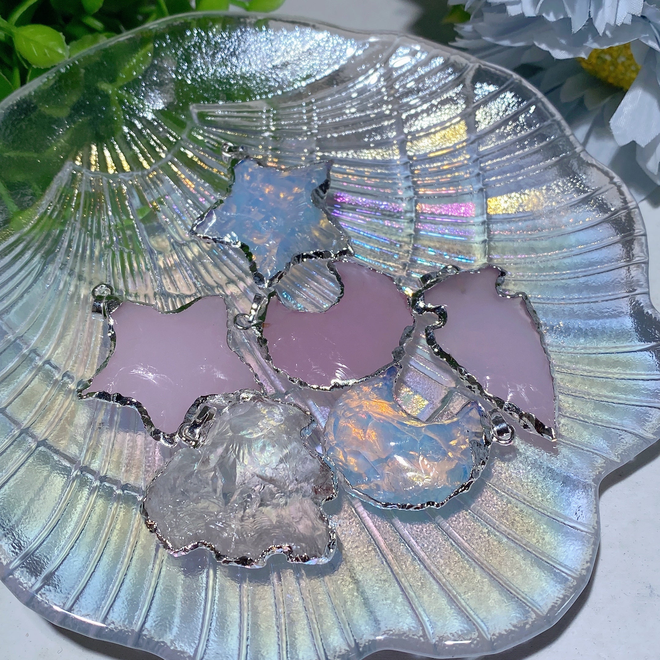 1.2 inch Clear Quartz Opalite Star Moon Shape Crystal Pendant