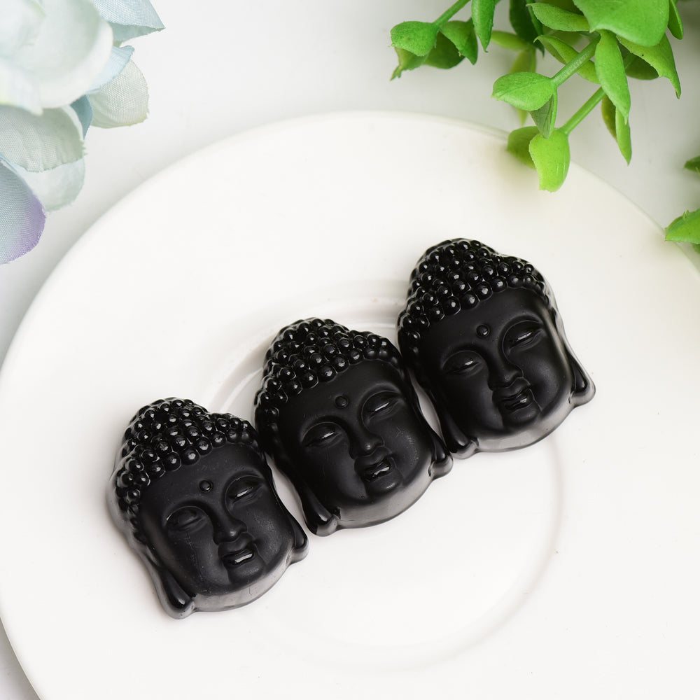 1.3 Inch Black Obsidian Buddha Head Crystal Sculpture