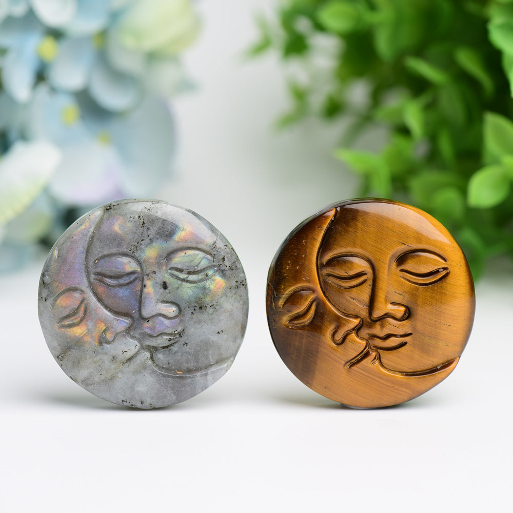 1,8 Zoll Mond- und Sonnengesicht-Kristallfigur