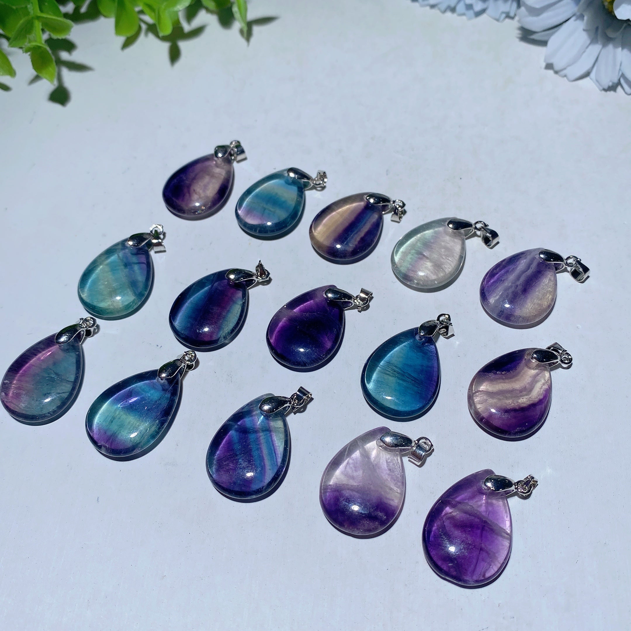 1-inch Rainbow Fluorite Water Drop Healing Pendant