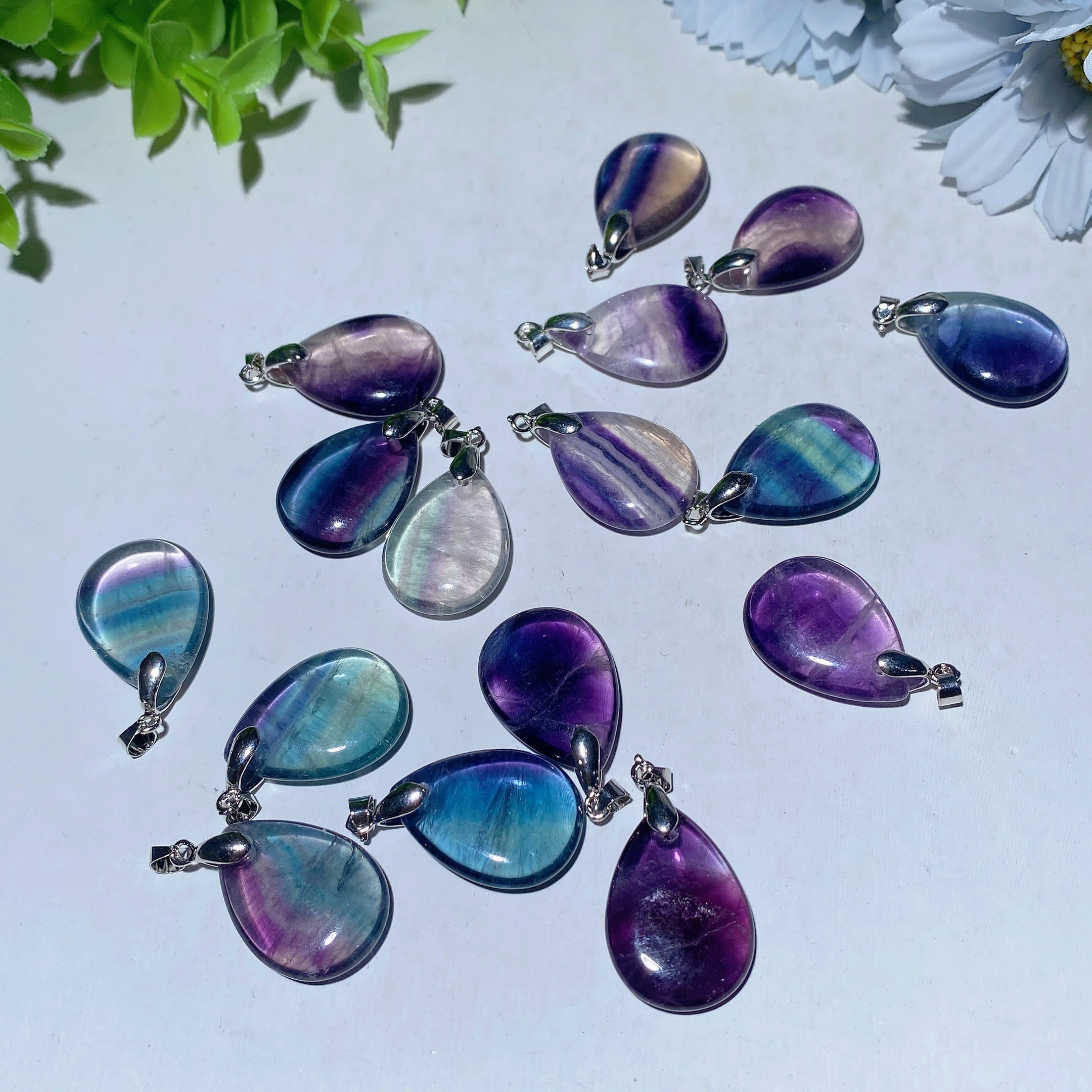 1-inch Rainbow Fluorite Water Drop Healing Pendant
