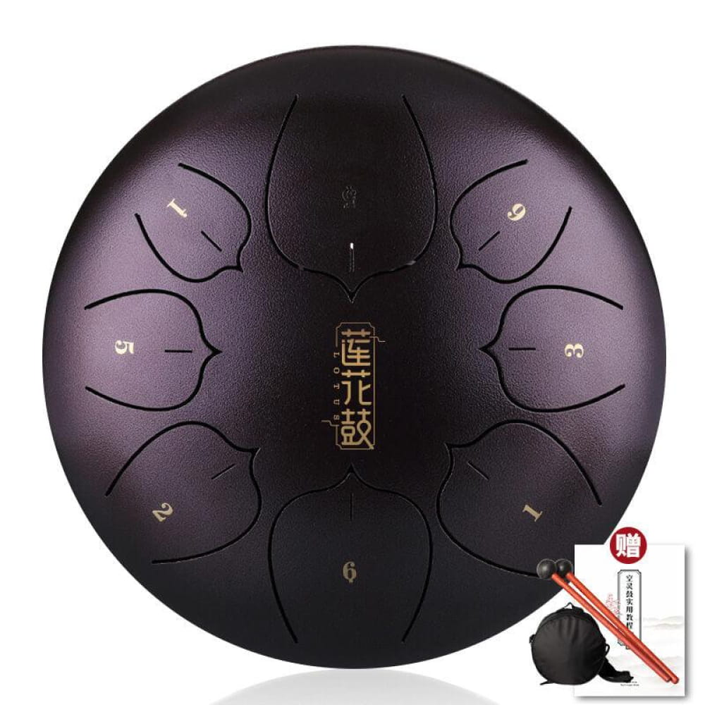 Dark metallic tongue drum with numbered tone zones in a circular pattern, 10 inch