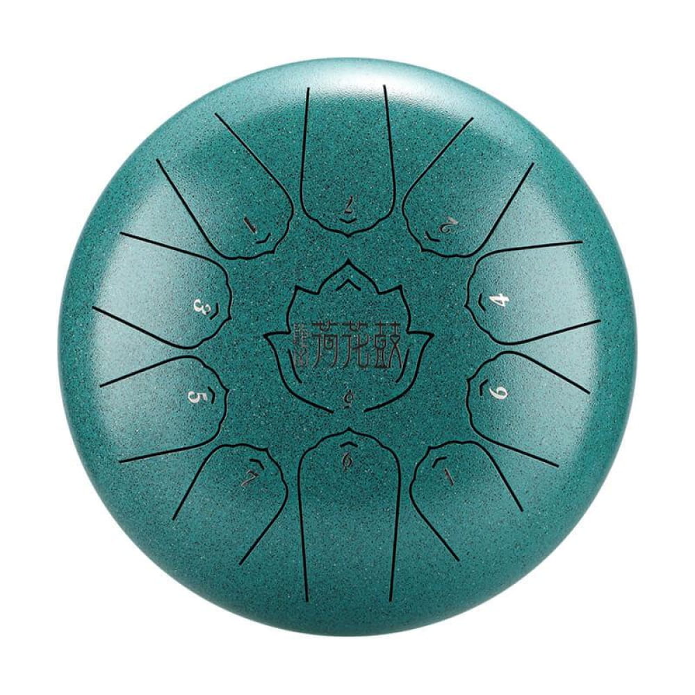 Turquoise Carbon Steel Tongue Drum with Lotus Design and 11 Notes in C Major