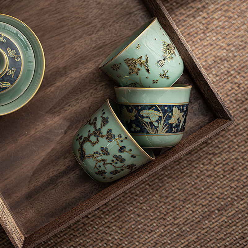 100 ml Keramik-Teetasse mit Schmetterlings- und Lotus-Design