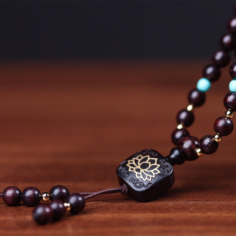 108 Perlen Lotus Armband | Kleines Blatt Rotes Sandelholz Balance