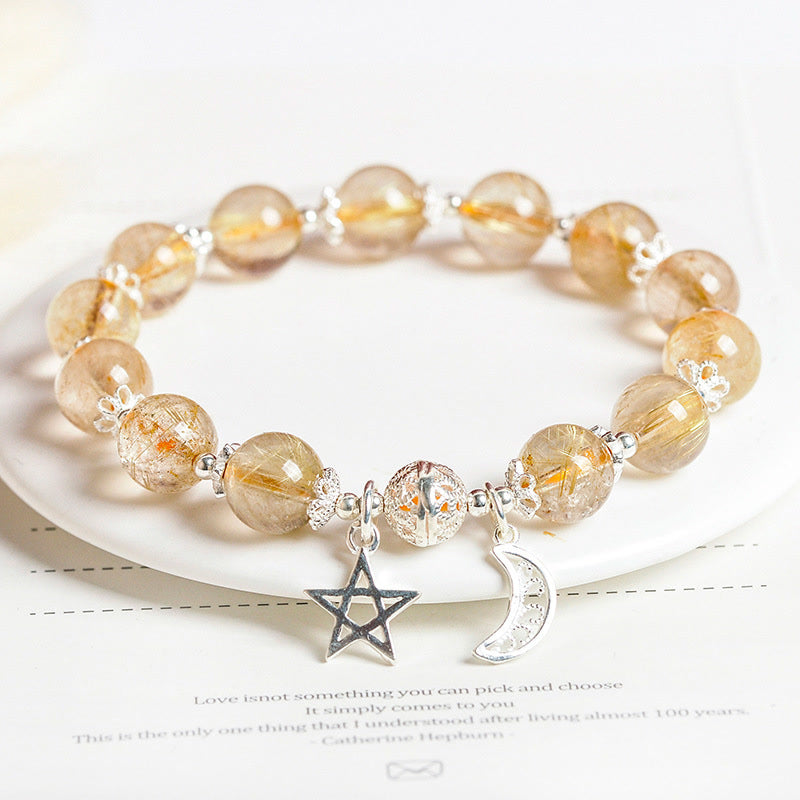 9mm Citrine Bracelet with Moon Star Charm for Happiness