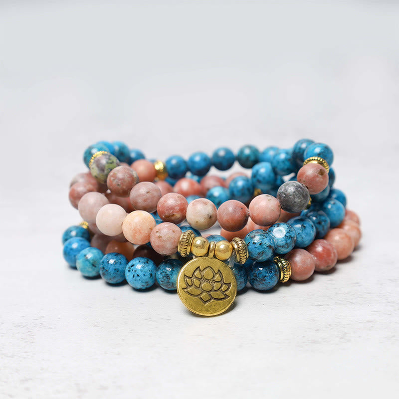 108 Perlen Apatit Meditation Mala Armband Lotus Gebet