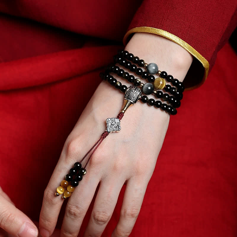 108 Perlen Goldglanz Obsidian Tigerauge Reichtum Armband